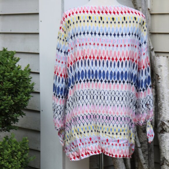 Talbots Multicolor Diamond Print Keyhole w Button Neck Tie Cuffs Rayon Tunic XL - Picture 8 of 10